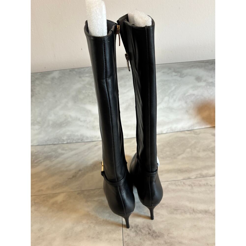 Ann Taylor Women’s Chain Wrap Leather Tall Boots Black Size 6.5 Side Zip Flaw - Picture 4 of 7